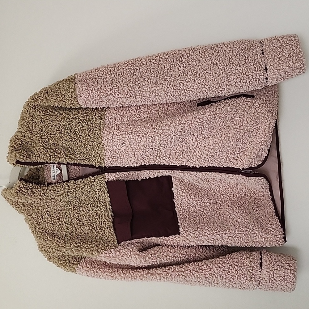 ForLove And Lemons Patchwork Sherpa Full Zip Colorblock Jacket Pink Beige SZ XS - Picture 6 of 17
